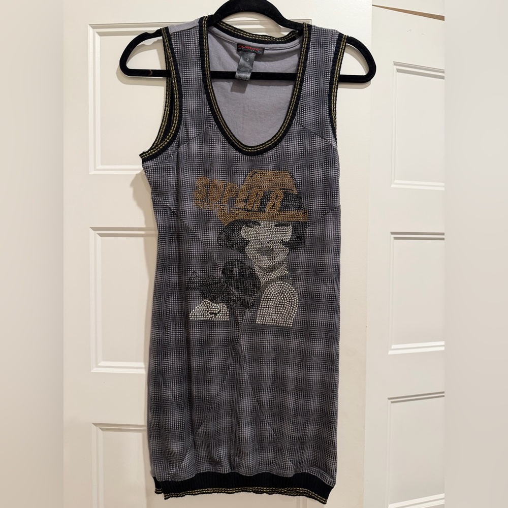 Custom Barcelona Y2K Gray and Black Graphic Tunic Top